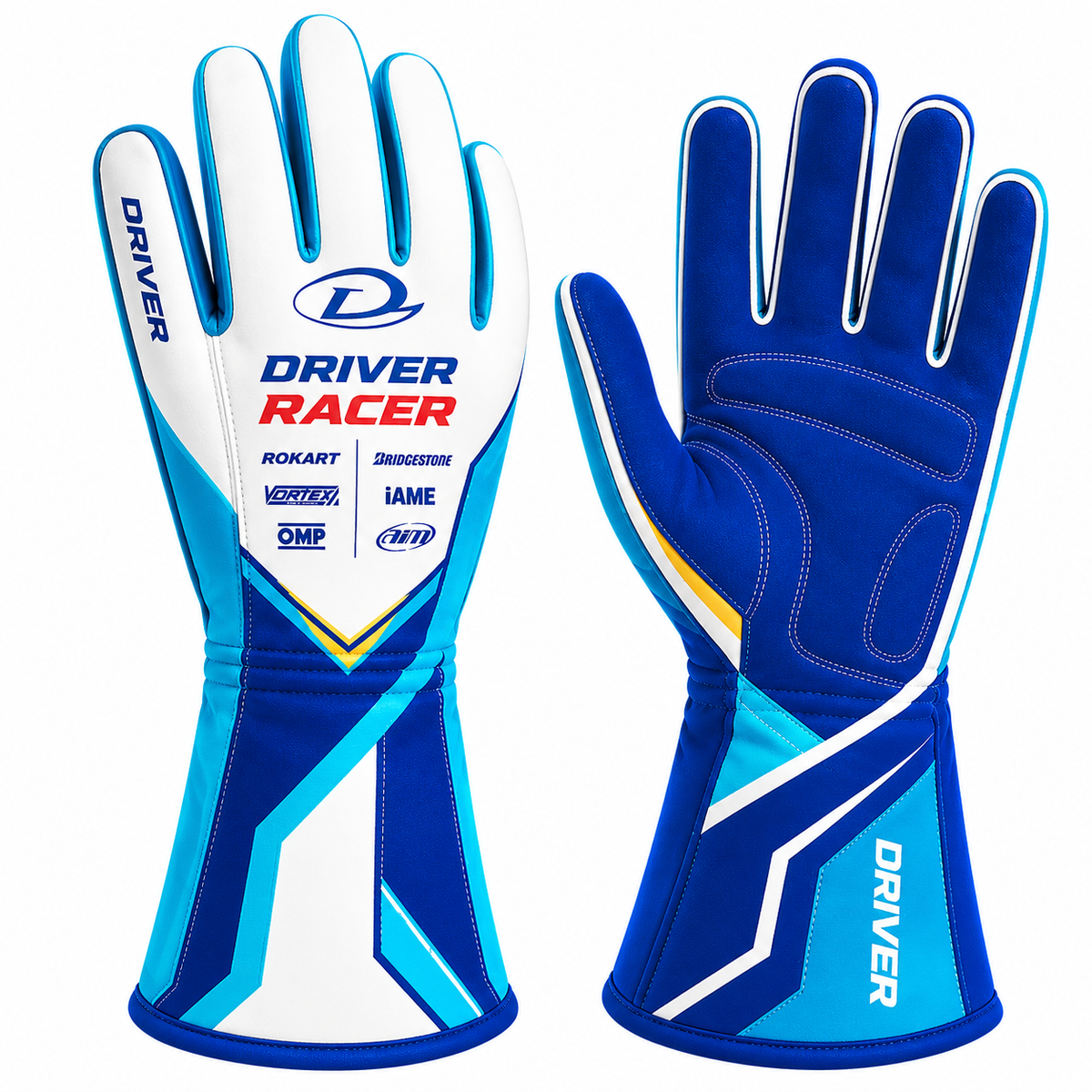 Driver Racer Karting Gloves – Blue, White & Cyan