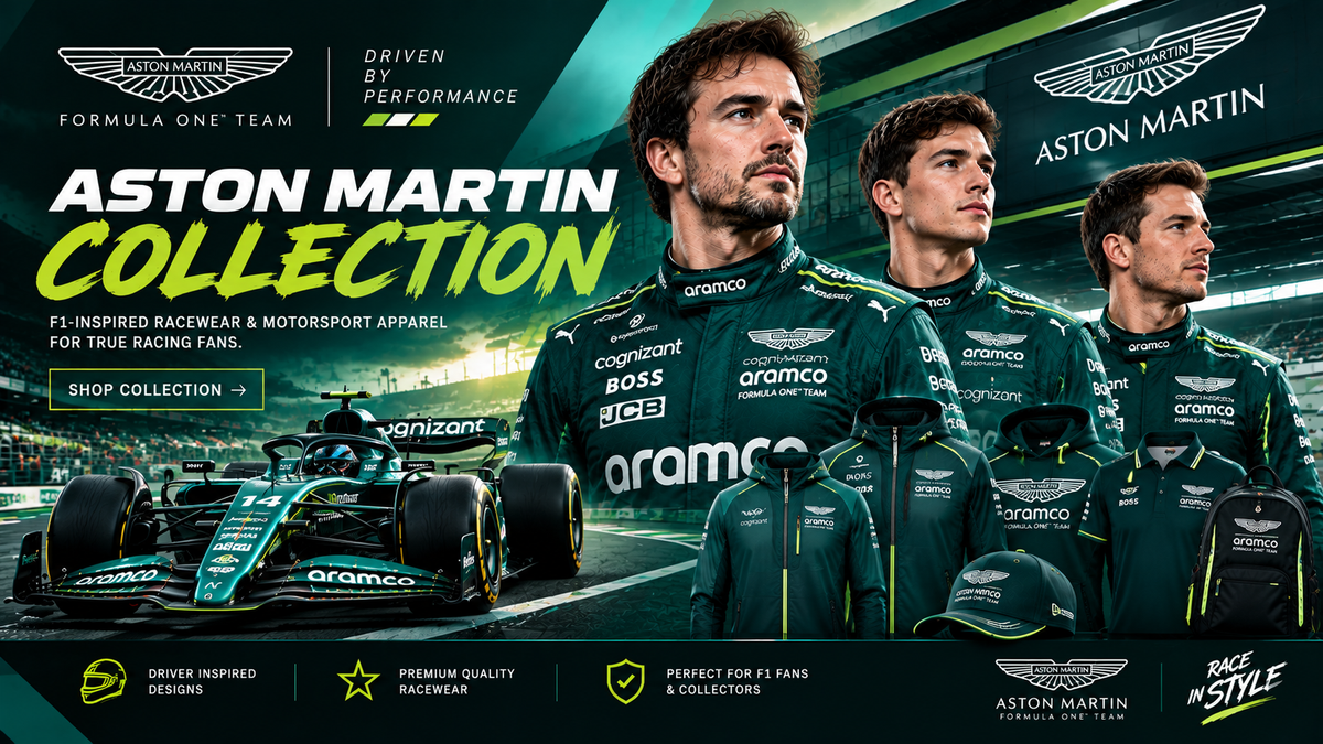 Aston Martin F1-inspired collection featuring green racewear and motorsport apparel