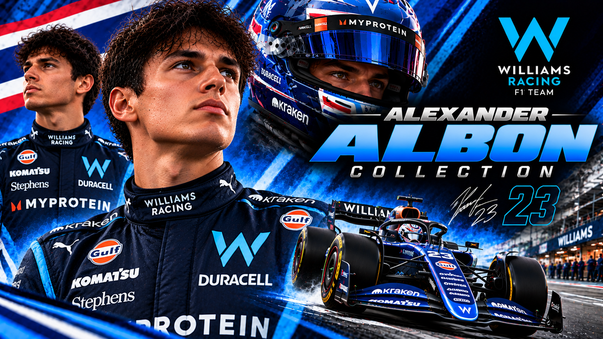 Alexander Albon collection featuring Williams Racing inspired F1 jacket, race car and motorsport apparel