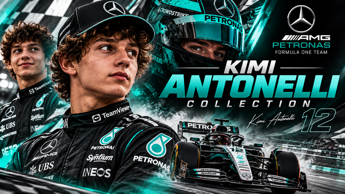 Kimi Antonelli collection featuring F1 racing jacket, race car and motorsport apparel
