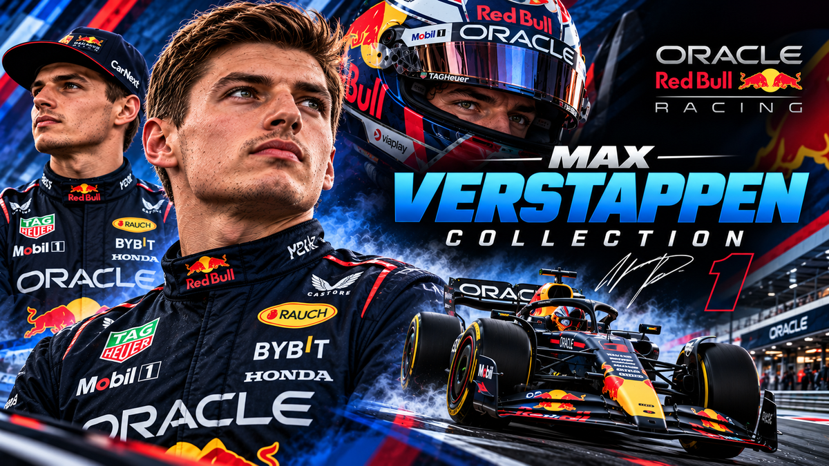 Max Verstappen collection featuring Red Bull Racing inspired F1 jacket, race car and motorsport apparel
