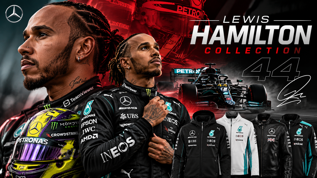 Lewis Hamilton collection featuring F1 racing jacket, race car and motorsport apparel