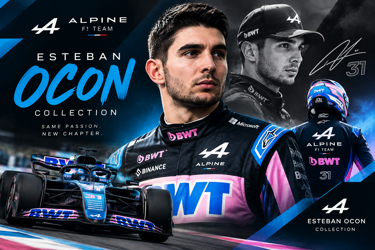 Esteban Ocon Collection racing jacket and motorsport apparel featuring Formula 1 inspired design