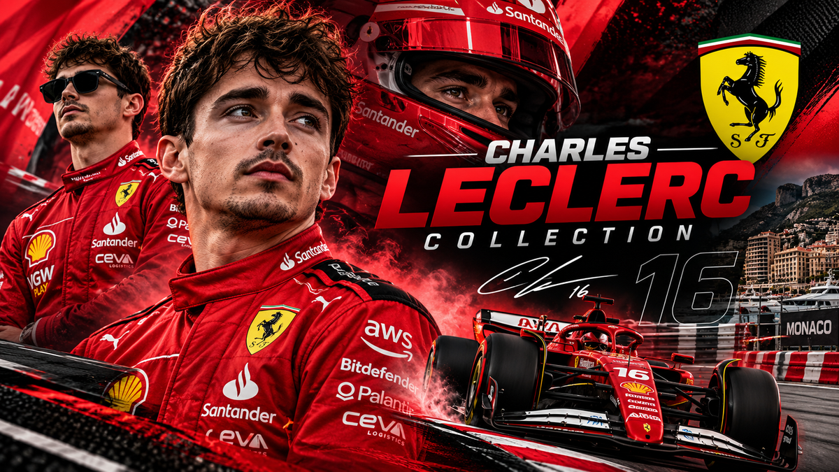 Charles Leclerc collection featuring Ferrari-inspired F1 racing jacket, race car and motorsport apparel