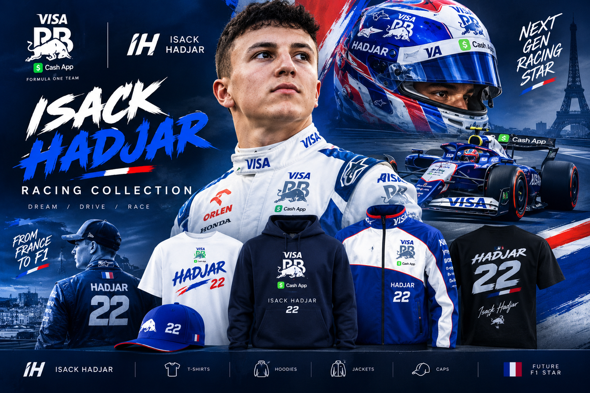 Isack Hadjar Racing Collection featuring F1-inspired apparel, racing car, helmet and motorsport fan gear