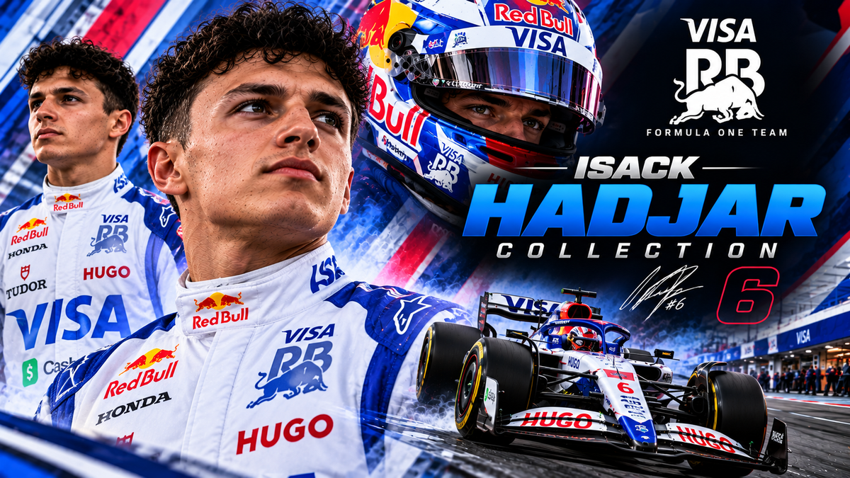 Isack Hadjar collection featuring F1 racing jacket, RB inspired race car and motorsport apparel
